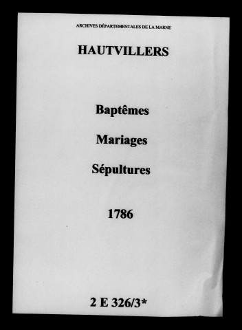 Hautvillers. Baptêmes, mariages, sépultures 1786