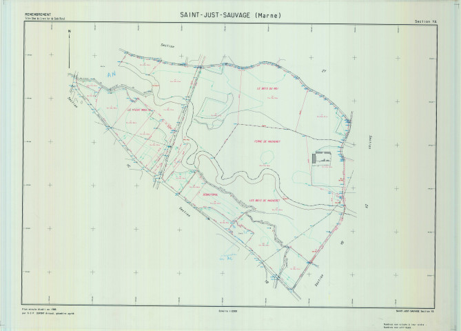 Saint-Just-Sauvage (51492). Section YA échelle 1/2000, plan remembré pour 01/01/1998, plan régulier de qualité P5 (calque)
