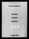 Passy-Grigny. Baptêmes, mariages, sépultures 1791-1792