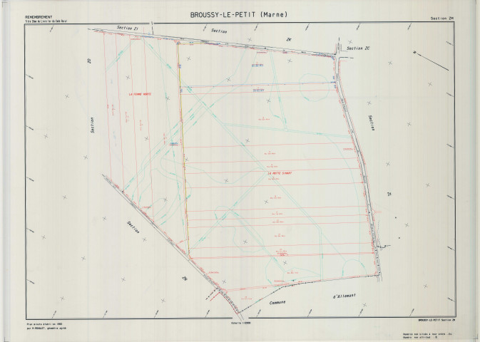Broussy-le-Petit (51091). Section ZM échelle 1/2000, plan remembré pour 01/01/1993, plan régulier de qualité P5 (calque)