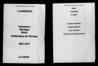 Vandières. Naissances, mariages, décès, publications de mariage 1863-1872