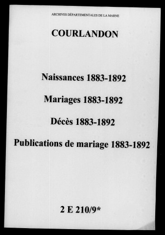 Courlandon. Naissances, mariages, décès, publications de mariage 1883-1892