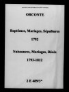 Orconte. Naissances, mariages, décès 1792-1812