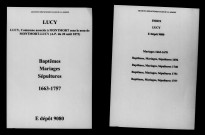 Lucy. Baptêmes, mariages, sépultures 1663-1757