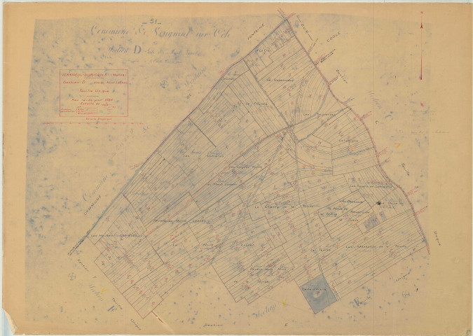 Faux-Vésigneul (51244). Vésigneul-sur-Coole (51615). Section D échelle 1/2500, plan mis à jour pour 1936, plan non régulier (papier)