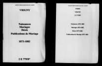 Vrigny. Naissances, mariages, décès, publications de mariage 1873-1882