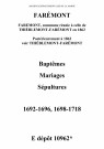 Farémont. Baptêmes, mariages, sépultures 1692-1718