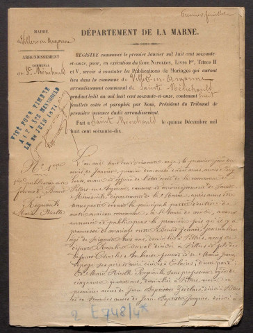 Villers-en-Argonne. Publications de mariage 1871-1927