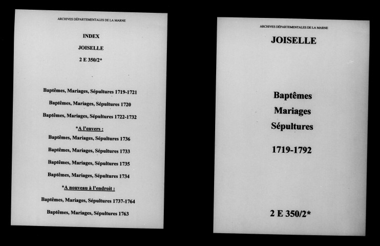 Joiselle. Baptêmes, mariages, sépultures 1719-1792