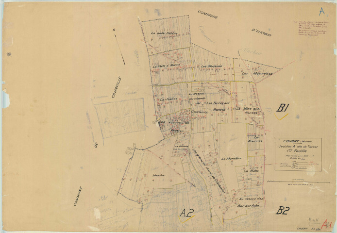 Crugny (51198). Section A1 échelle 1/2500, plan mis à jour pour 1936, plan non régulier (papier).