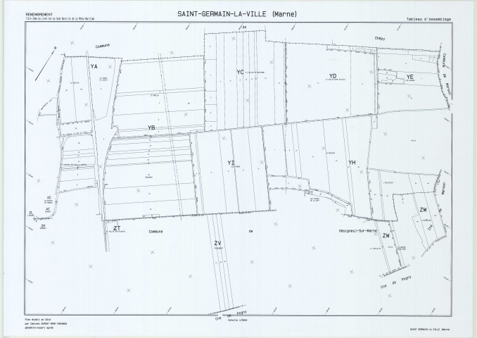 Saint-Germain-la-Ville (51482). Tableau d'assemblage échelle 1/5000, plan remembré pour 2014, plan régulier (papier)