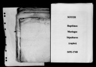 Soyer. Baptêmes, mariages, sépultures 1692-1748