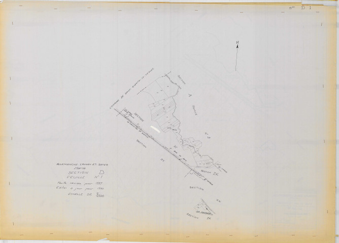 Allemanche-Launay-et-Soyer (51004). Section D1 échelle 1/2500, plan mis à jour pour 01/01/1990, non régulier (papier)