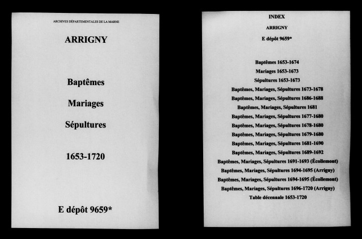 Arrigny. Baptêmes, mariages, sépultures 1653-1720