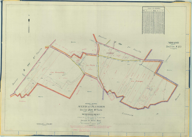 Val-des-Marais (51158). Aulnay-aux-Planches (51021). Section Z3 échelle 1/2000, plan remembré pour 1956 (anciennes sections A3 et B1 ), plan régulier (papier armé)