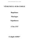 Vésigneul-sur-Coole. Baptêmes, mariages, sépultures 1734-1757