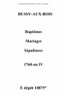 Bussy-aux-Bois. Baptêmes, mariages, sépultures 1760-an IV