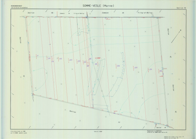 Somme-Vesle (51548). Section YD 2 échelle 1/2000, plan remembré pour 1989, plan régulier (calque)