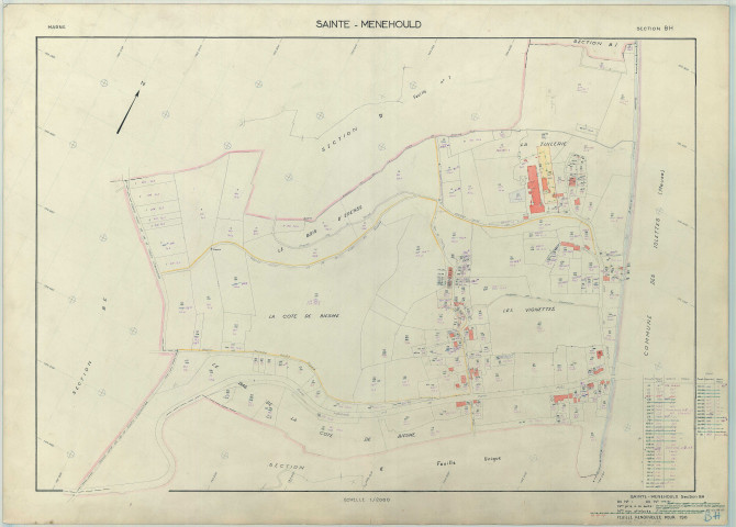 Sainte-Menehould (51507). Section BH échelle 1/2000, plan renouvelé pour 1966, plan régulier (papier armé)