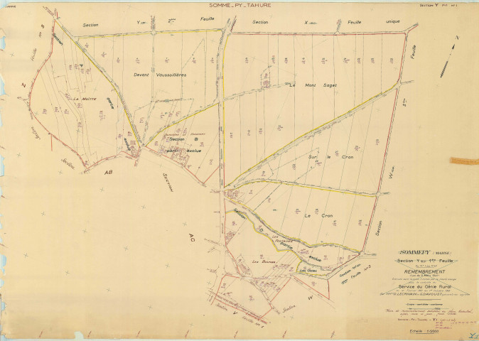 Sommepy-Tahure (51544). Section Y1 échelle 1/2000, plan remembré pour 1956, plan régulier (papier)