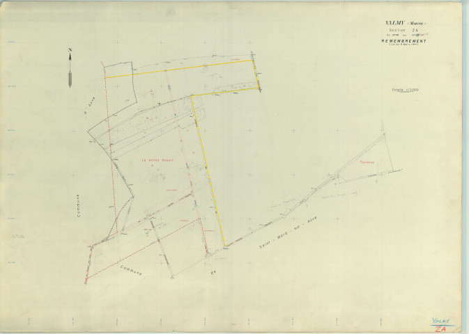 Valmy (51588). Section ZA 1 échelle 1/2000, plan remembré pour 1959, plan régulier (papier armé)