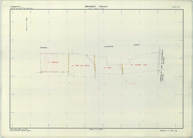Brimont (51088). Section ZA échelle 1/2000, plan remembré pour 1970, plan régulier (papier armé).