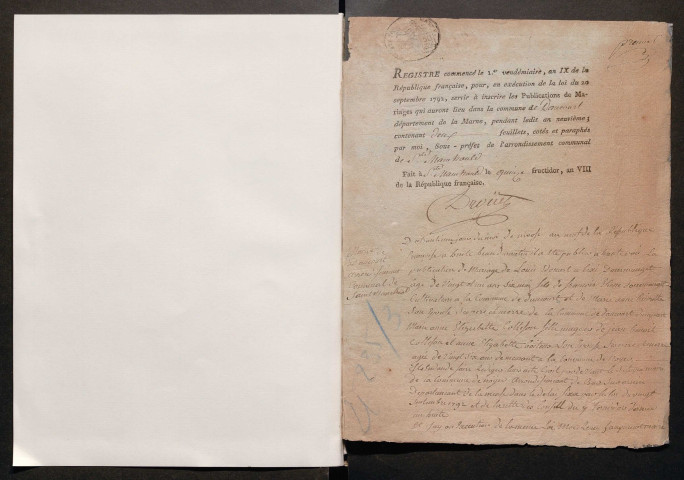 Daucourt. Publications de mariage an IX-1927