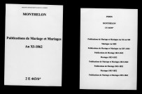 Monthelon. Publications de mariage, mariages an XI-1862