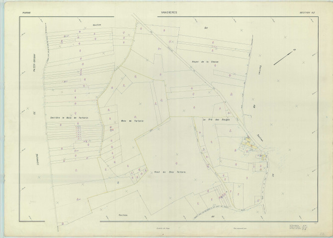 Vandières (51592). Section AZ échelle 1/1000, plan renouvelé pour 1969, plan régulier (papier armé).