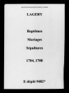 Lagery. Baptêmes, mariages, sépultures 1704-1708