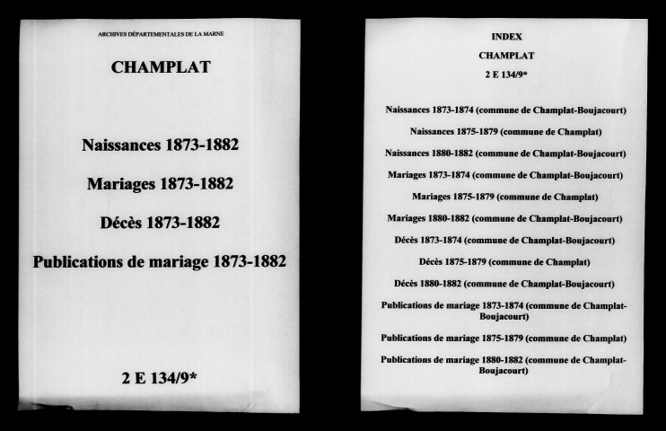 Champlat-et-Boujacourt. Naissances, mariages, décès, publications de mariage 1873-1882