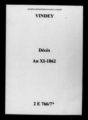 Vindey. Décès an XI-1862