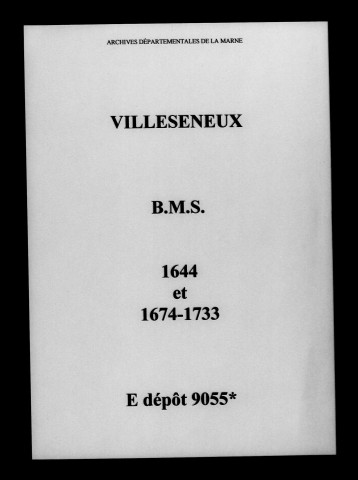 Villeseneux. Baptêmes, mariages, sépultures 1644-1733