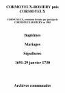 Cormoyeux-Romery. Baptêmes, mariages, sépultures 1691-1730