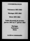 Courdemanges. Naissances, mariages, décès et tables décennales des mariages, naissances, décès 1853-1862