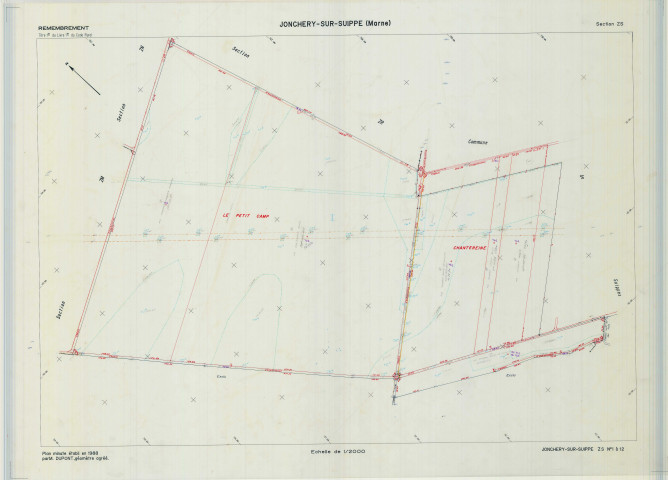 Jonchery-sur-Suippe (51307). Section ZS échelle 1/2000, plan remembré pour 1988, plan régulier (calque)