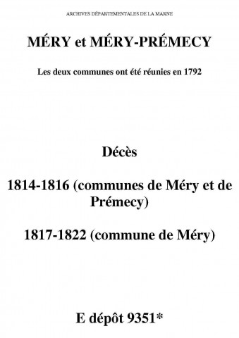 Méry-Prémecy. Décès 1814-1822