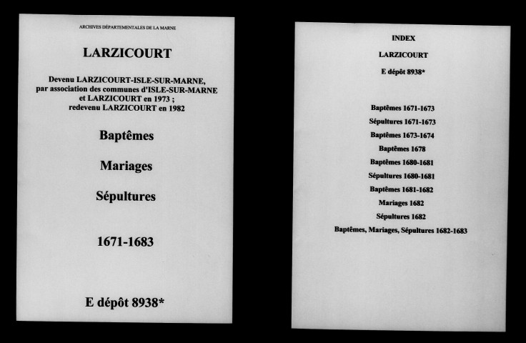 Larzicourt. Baptêmes, mariages, sépultures 1671-1683