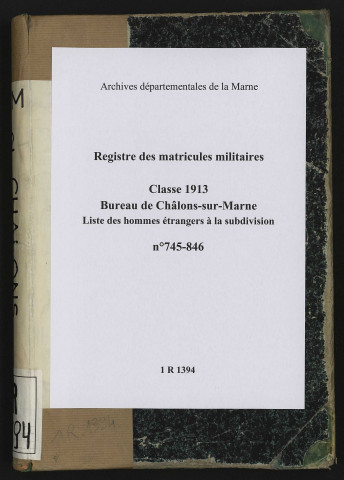 Liste matricule des volontaires et des étrangers à la subdivision, n°745-846