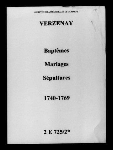 Verzenay. Baptêmes, mariages, sépultures 1740-1769