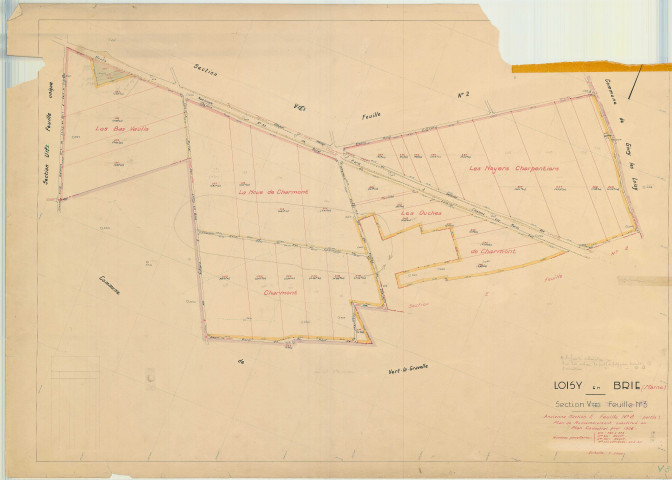Loisy-en-Brie (51327). Section V3 échelle 1/2000, plan remembré pour 1956 (ancienne section E2), plan régulier (papier)