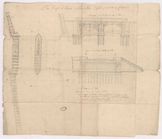Plan profil et élévation du pont de Vaux projeté pour la ville de Chaalons, 20 juillet 1766.