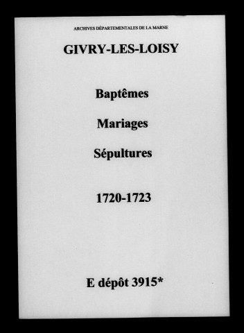 Givry-lès-Loisy. Baptêmes, mariages, sépultures 1720-1723