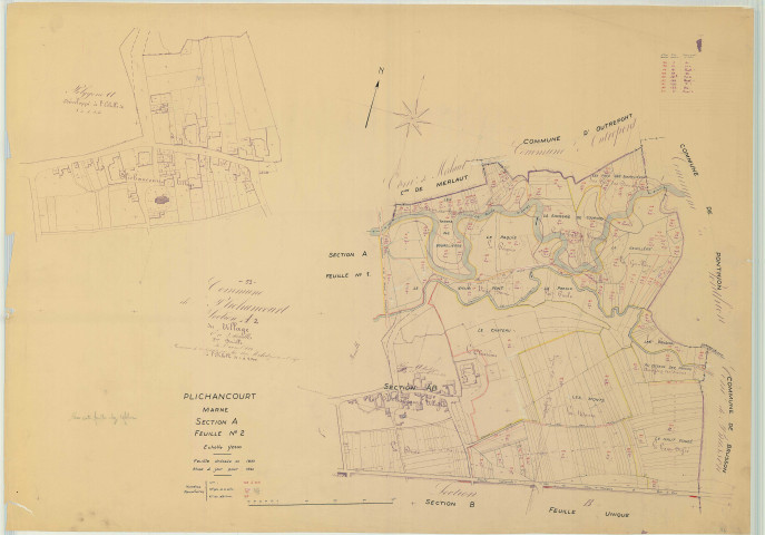 Plichancourt (51433). Section A2 échelle 1/2500, plan mis à jour pour 1961, plan non régulier (papier)