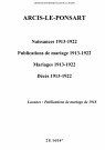 Arcis-le-Ponsart. Naissances, publications de mariage, mariages, décès 1913-1922