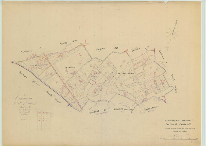 Saint-Eulien (51478). Section B2 échelle 1/2500, plan mis à jour pour 1959, plan non régulier (papier)