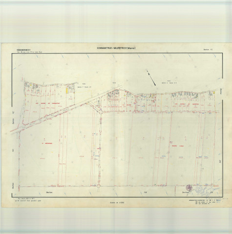 Connantray-Vaurefroy (51164). Section YC échelle 1/2000, plan remembré pour 01/01/1975, régulier avant 20/03/1980 (papier armé)