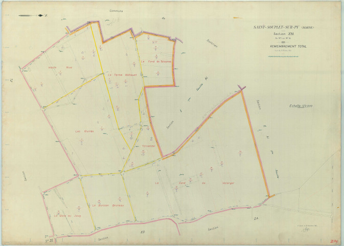 Saint-Souplet-sur-Py (51517). Section ZM échelle 1/2000, plan remembré pour 1962, plan régulier (papier armé).