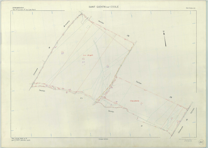 Saint-Quentin-sur-Coole (51512). Section ZC échelle 1/2000, plan remembré pour 1983, plan régulier (papier armé)