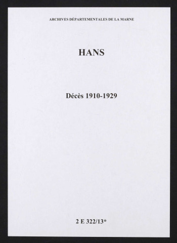 Hans. Décès 1910-1929